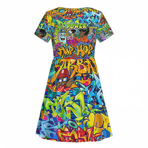 Hip Hop Graffiti Art Kid Short Sleeve Dress Black Power