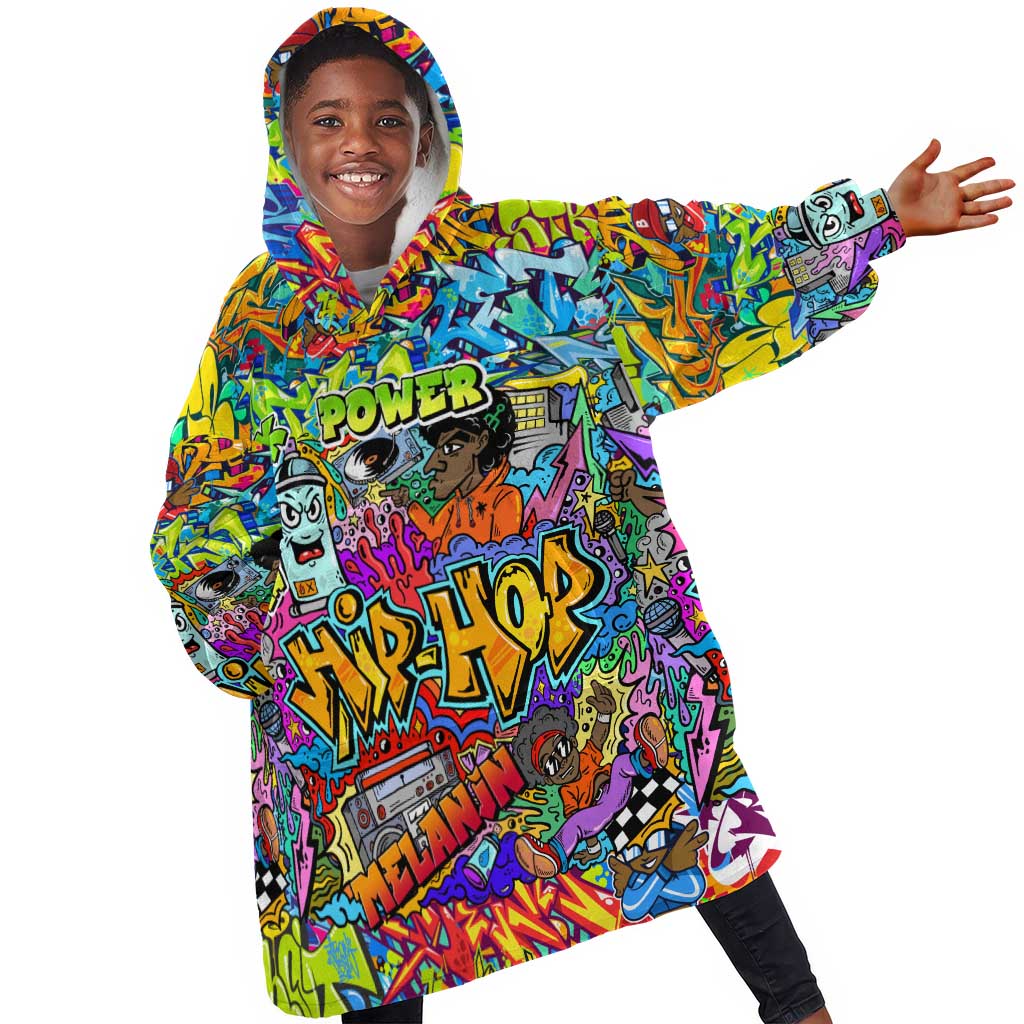 Hip Hop Graffiti Art KId Wearable Blanket Hoodie Black Power