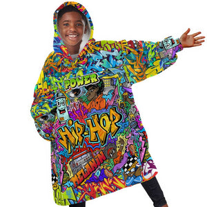 Hip Hop Graffiti Art KId Wearable Blanket Hoodie Black Power