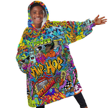Hip Hop Graffiti Art KId Wearable Blanket Hoodie Black Power