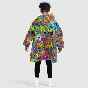 Hip Hop Graffiti Art KId Wearable Blanket Hoodie Black Power
