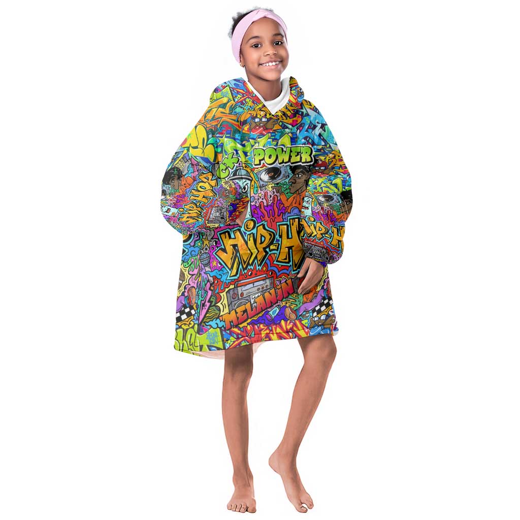 Hip Hop Graffiti Art KId Wearable Blanket Hoodie Black Power