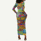 Hip Hop Graffiti Art Long Sleeve Bodycon Dress Black Power DT02