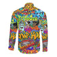 Hip Hop Graffiti Art Long Sleeve Button Shirt Black Power
