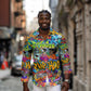 Hip Hop Graffiti Art Long Sleeve Button Shirt Black Power