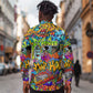 Hip Hop Graffiti Art Long Sleeve Button Shirt Black Power
