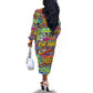 Hip Hop Graffiti Art Off The Shoulder Long Sleeve Dress Black Power
