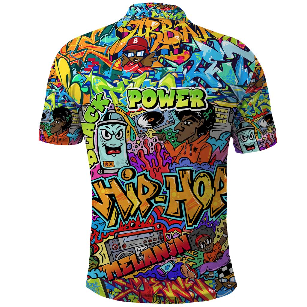 Hip Hop Graffiti Art Polo Shirt Black Power