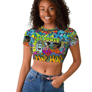 Hip Hop Graffiti Art Raglan Cropped T shirt Black Power