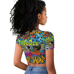 Hip Hop Graffiti Art Raglan Cropped T shirt Black Power