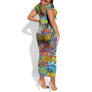 Hip Hop Graffiti Art Short Sleeve Bodycon Dress Black Power DT02