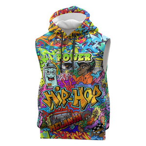Hip Hop Graffiti Art Sleeveless Hoodie Black Power - African Pride
