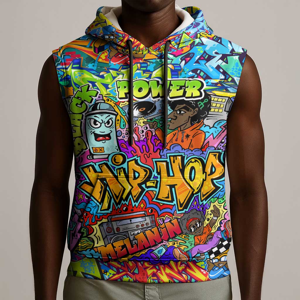 Hip Hop Graffiti Art Sleeveless Hoodie Black Power - African Pride