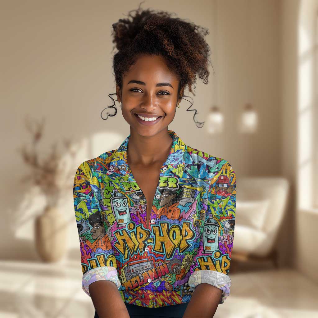 Hip Hop Graffiti Art Women Casual Shirt Black Power DT02