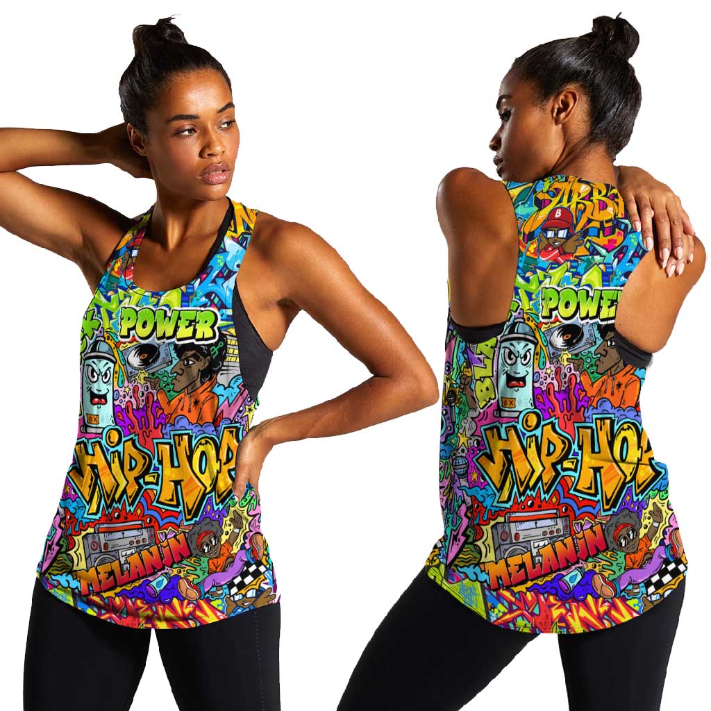 Hip Hop Graffiti Art Women Racerback Tank Black Power