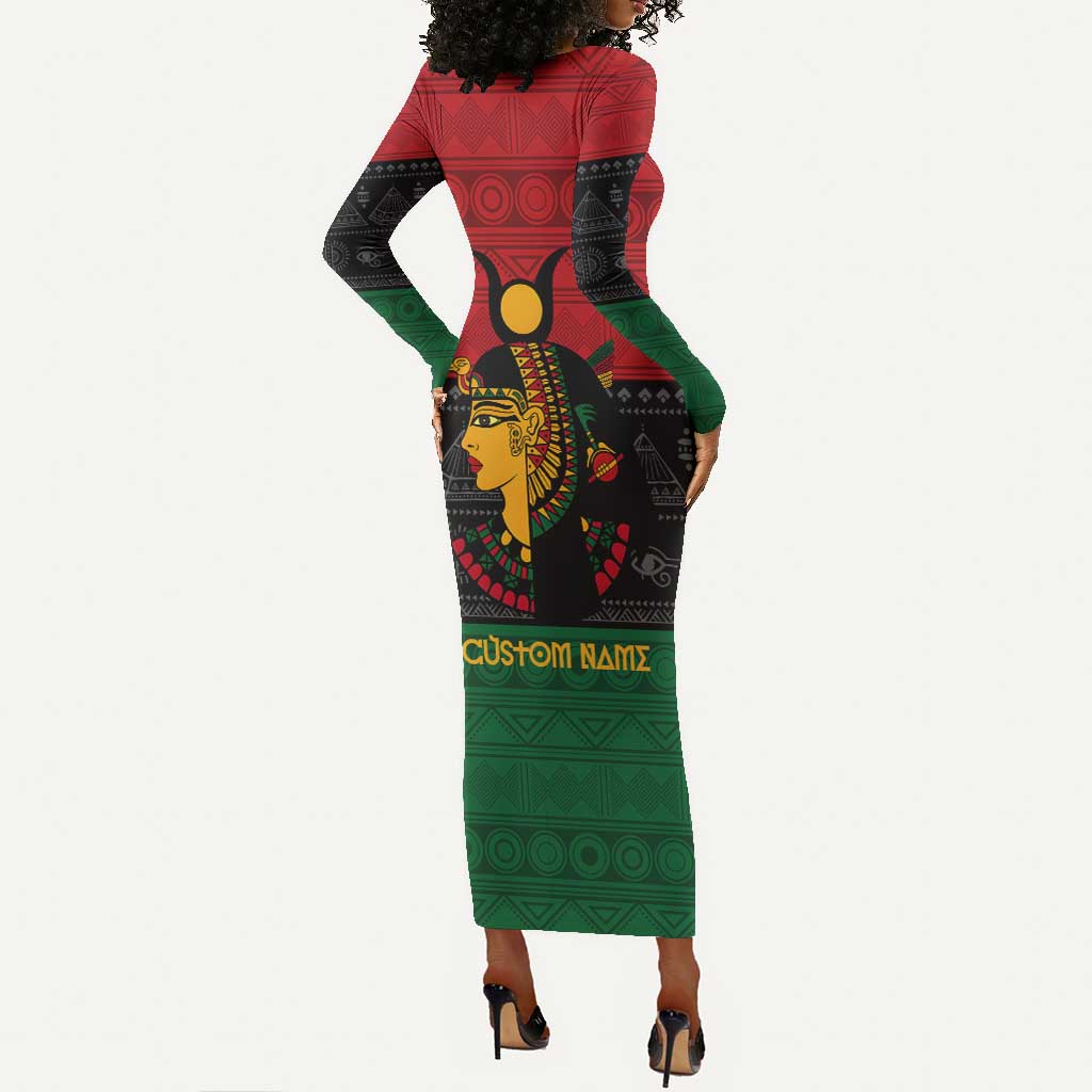 Personalized Queen of Egypt Long Sleeve Bodycon Dress in Pan-African Colors DT02