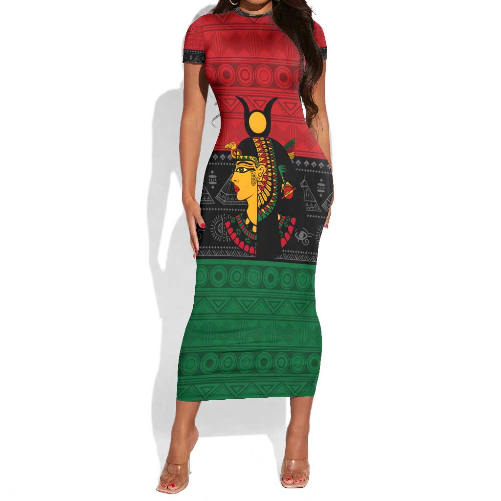 Personalized Queen of Egypt Short Sleeve Bodycon Dress in Pan-African Colors DT02