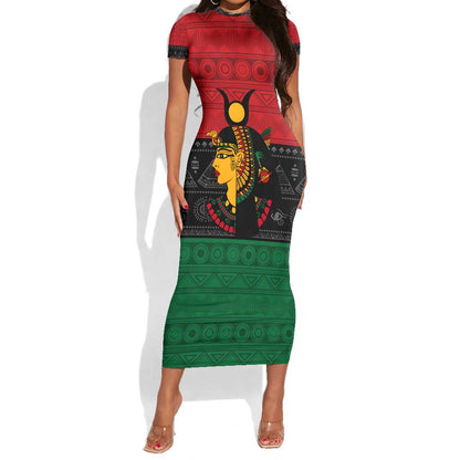 Personalized Queen of Egypt Short Sleeve Bodycon Dress in Pan-African Colors DT02