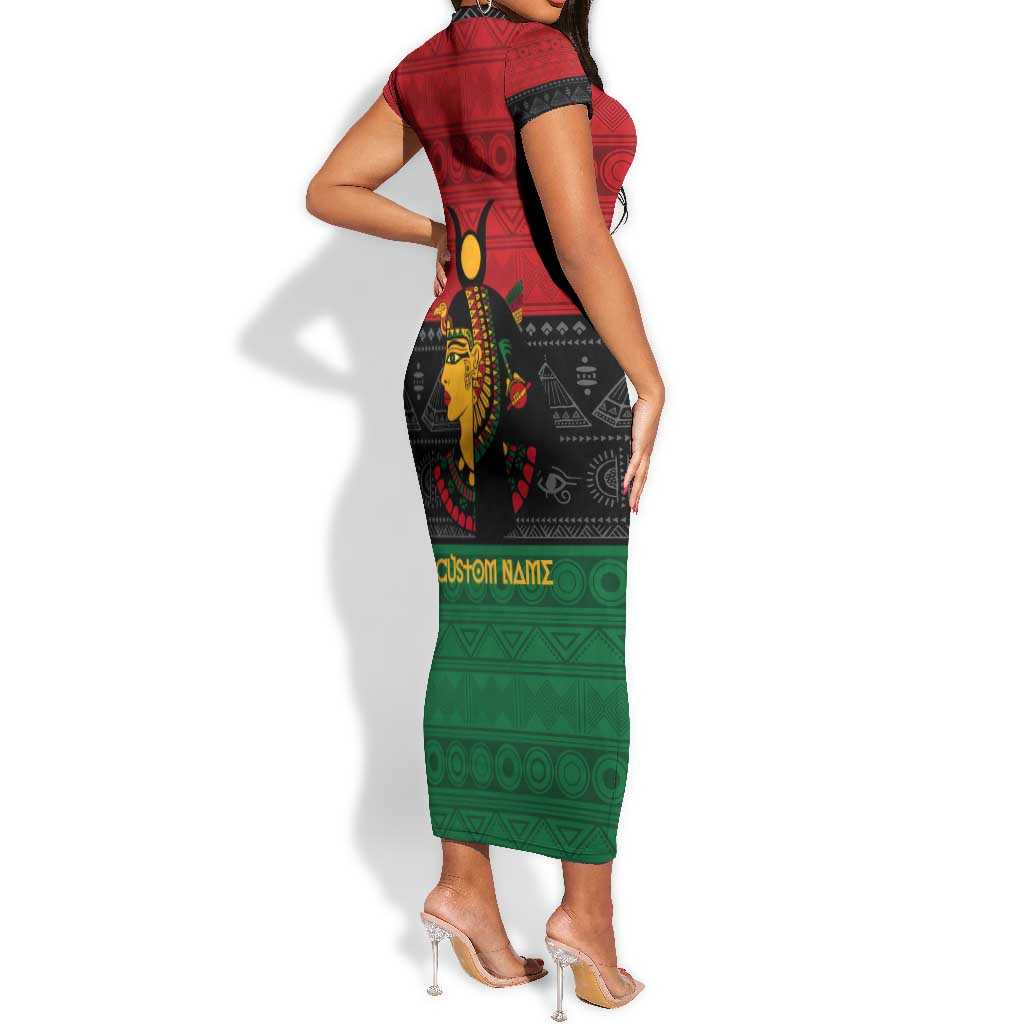 Personalized Queen of Egypt Short Sleeve Bodycon Dress in Pan-African Colors DT02