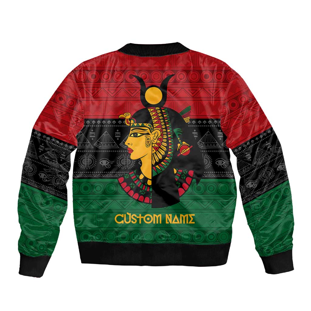 Personalized Queen of Egypt Sleeve Zip Bomber Jacket in Pan-African Colors