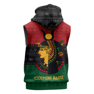 Personalized Queen of Egypt Sleeveless Hoodie in Pan-African Colors - African Pride