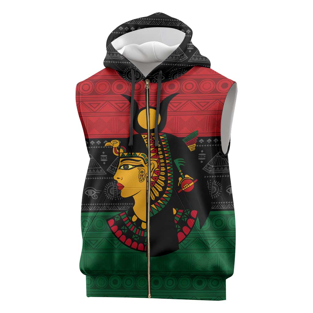 Personalized Queen of Egypt Sleeveless Zip Hoodie in Pan-African Colors - African Pride