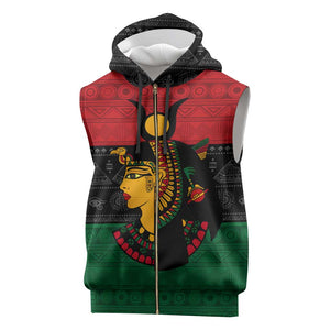 Personalized Queen of Egypt Sleeveless Zip Hoodie in Pan-African Colors - African Pride