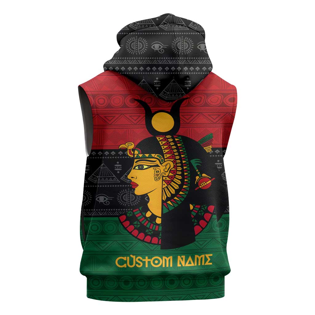 Personalized Queen of Egypt Sleeveless Zip Hoodie in Pan-African Colors - African Pride