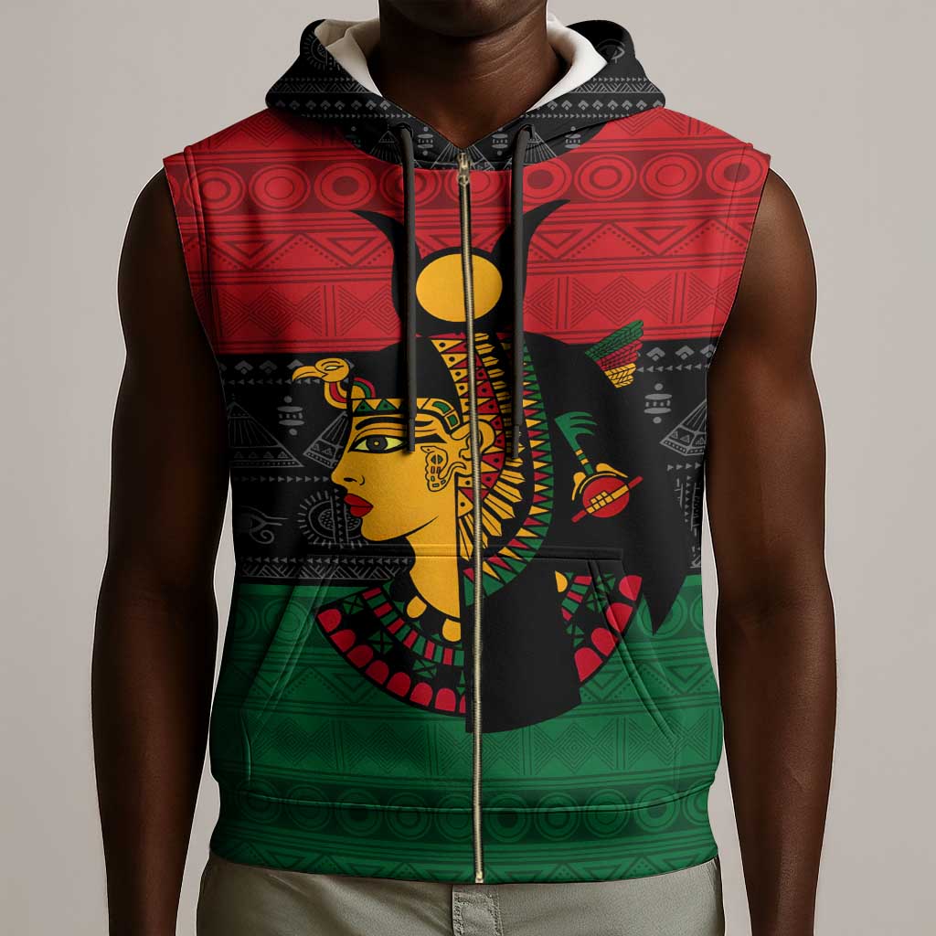 Personalized Queen of Egypt Sleeveless Zip Hoodie in Pan-African Colors - African Pride