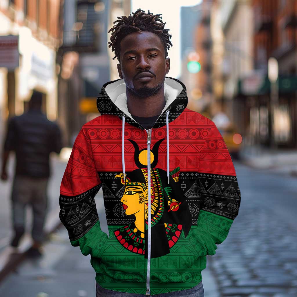 Personalized Queen of Egypt Zip Hoodie in Pan-African Colors