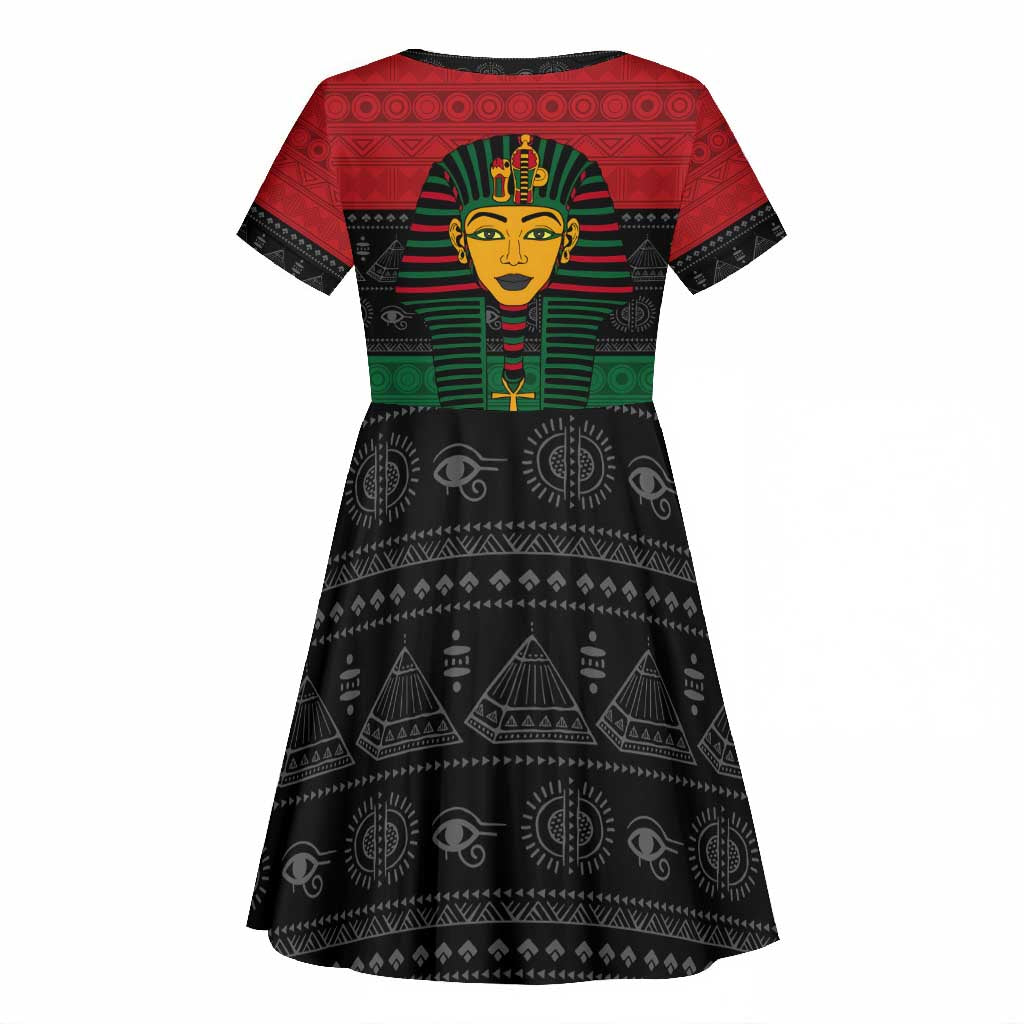 Personalized Ancient Egypt Kid Short Sleeve Dress - Pharaoh in Pan-African Colors