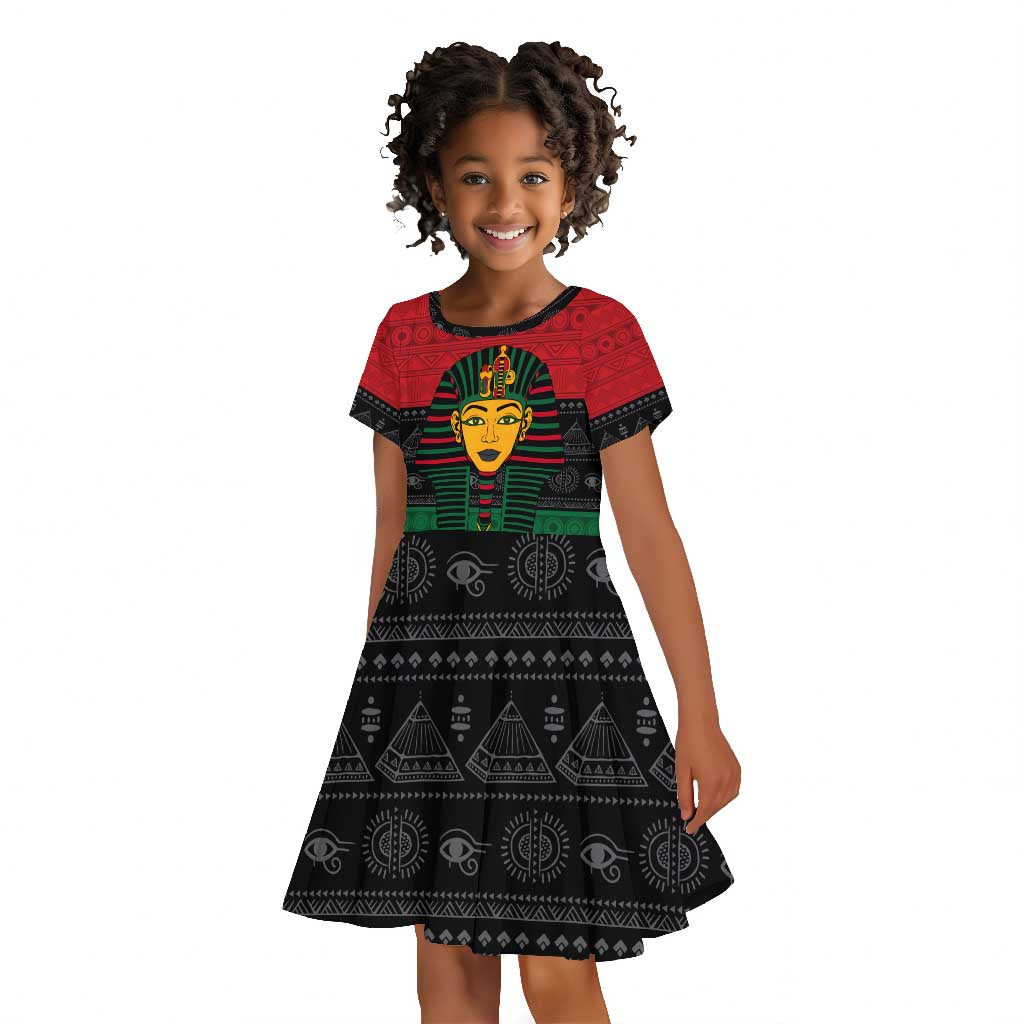 Personalized Ancient Egypt Kid Short Sleeve Dress - Pharaoh in Pan-African Colors