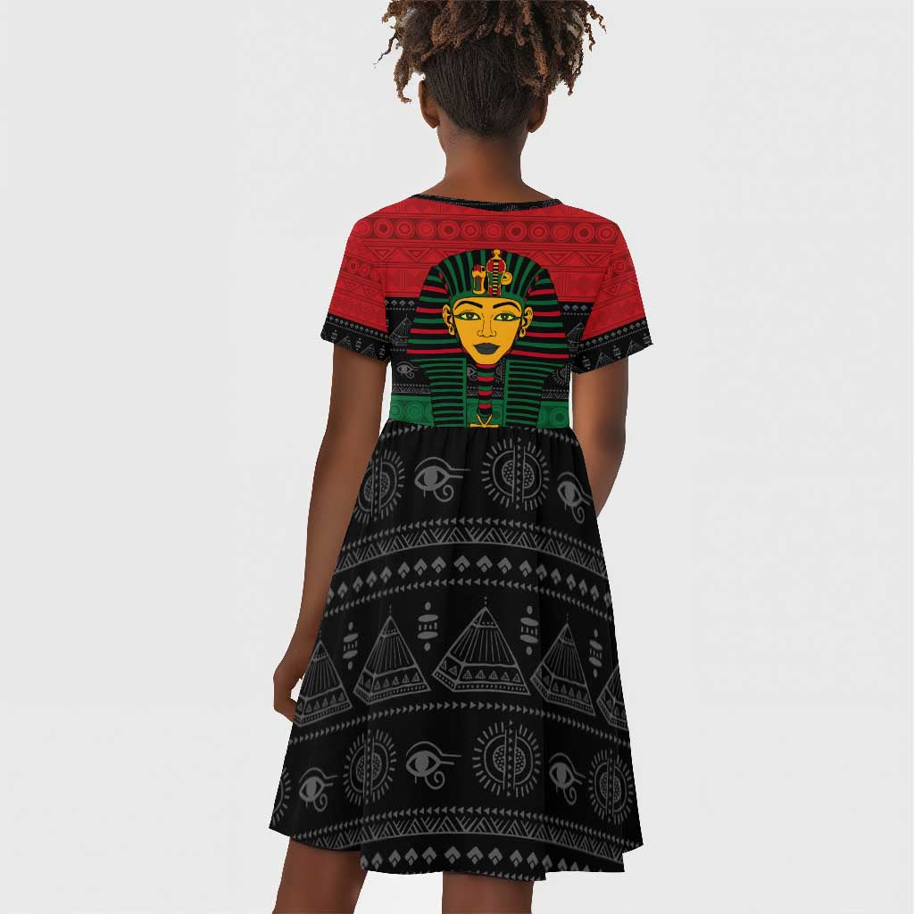 Personalized Ancient Egypt Kid Short Sleeve Dress - Pharaoh in Pan-African Colors