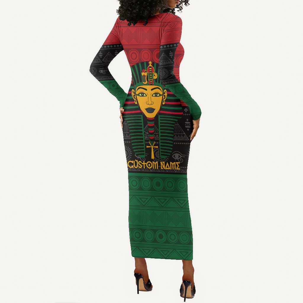 Personalized Ancient Egypt Long Sleeve Bodycon Dress - Pharaoh in Pan-African Colors DT02