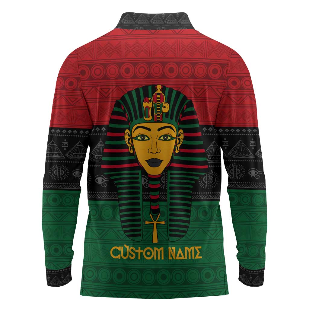 Personalized Ancient Egypt Long Sleeve Polo Shirt - Pharaoh in Pan-African Colors
