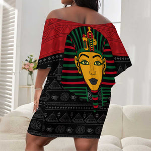Personalized Ancient Egypt Off Shoulder Short Dress - Pharaoh in Pan-African Colors