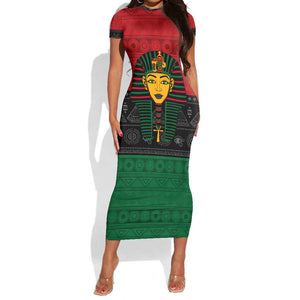 Personalized Ancient Egypt Short Sleeve Bodycon Dress - Pharaoh in Pan-African Colors DT02
