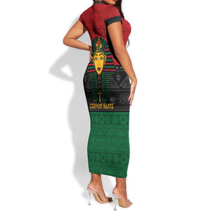 Personalized Ancient Egypt Short Sleeve Bodycon Dress - Pharaoh in Pan-African Colors DT02