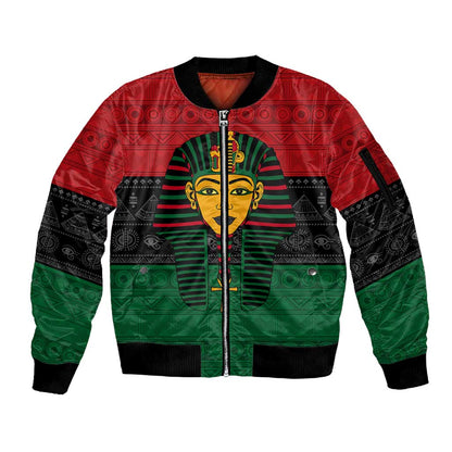 Personalized Ancient Egypt Sleeve Zip Bomber Jacket - Pharaoh in Pan-African Colors