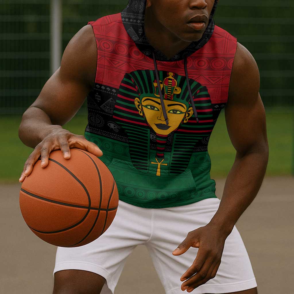 Personalized Ancient Egypt Sleeveless Hoodie - Pharaoh in Pan-African Colors - African Pride