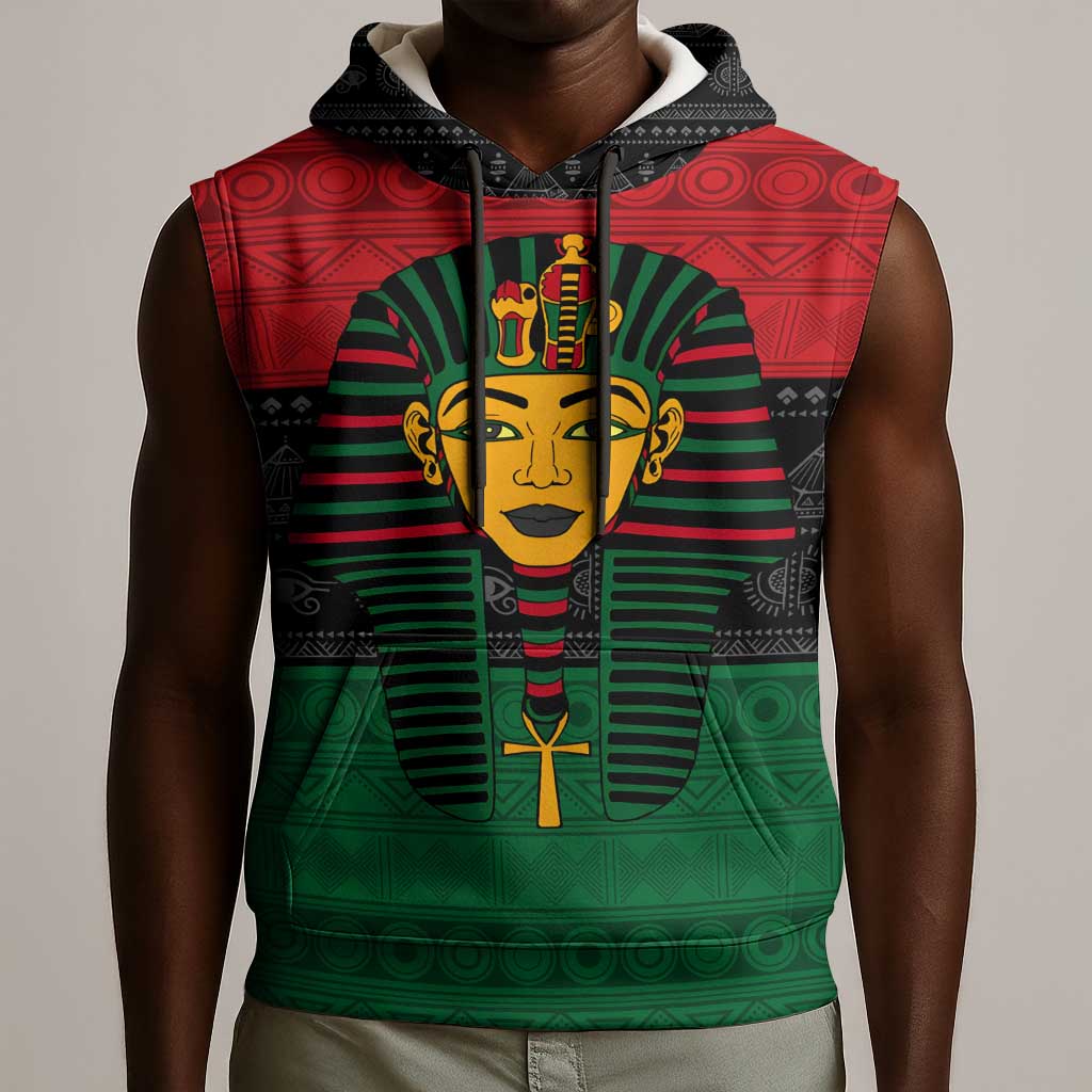 Personalized Ancient Egypt Sleeveless Hoodie - Pharaoh in Pan-African Colors - African Pride
