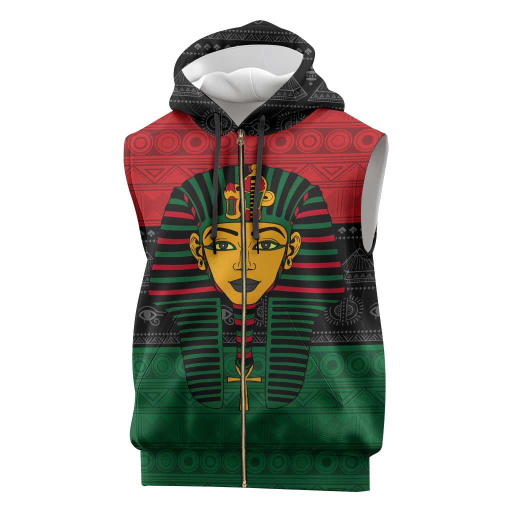 Personalized Ancient Egypt Sleeveless Zip Hoodie - Pharaoh in Pan-African Colors - African Pride