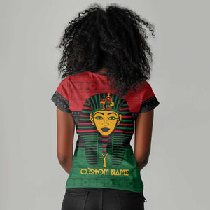 Personalized Ancient Egypt Women V-Neck T-Shirt - Pharaoh in Pan-African Colors