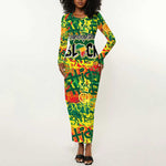 Personalized African Design Long Sleeve Bodycon Dress - Unapologetically Black DT02