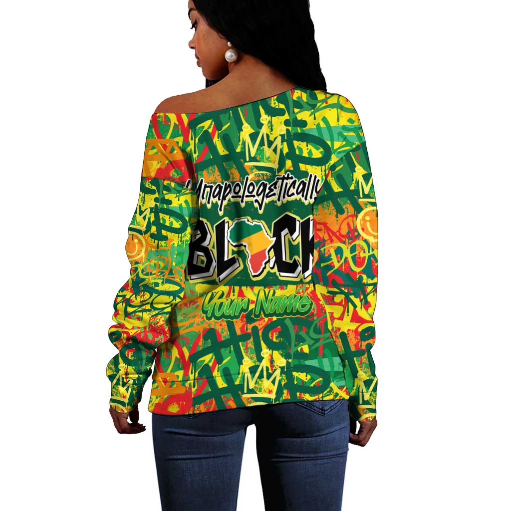 Personalized African Design Off Shoulder Sweater - Unapologetically Black