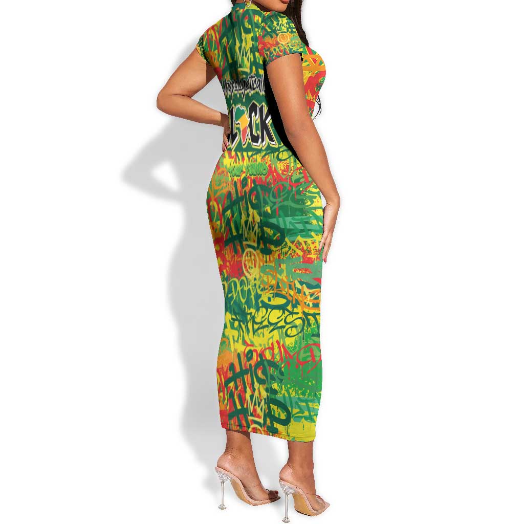 Personalized African Design Short Sleeve Bodycon Dress - Unapologetically Black DT02