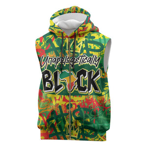 Personalized African Design Sleeveless Zip Hoodie - Unapologetically Black - African Pride