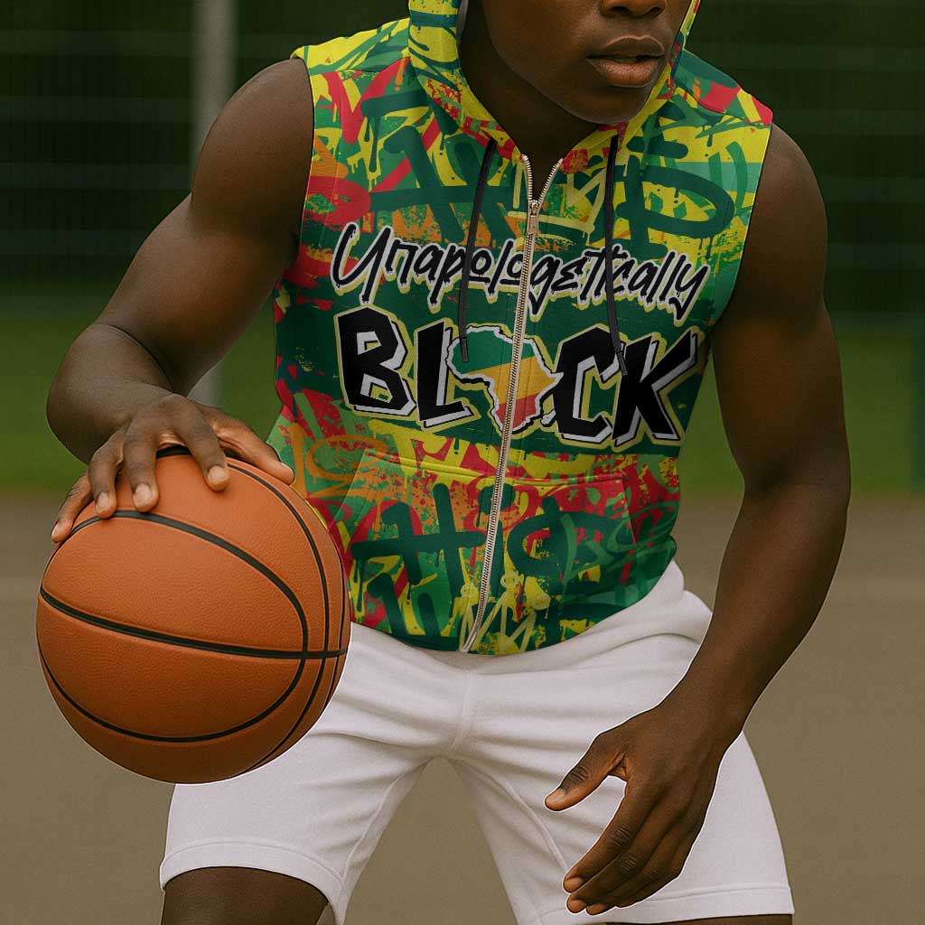 Personalized African Design Sleeveless Zip Hoodie - Unapologetically Black - African Pride