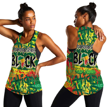 Personalized African Design Women Racerback Tank - Unapologetically Black