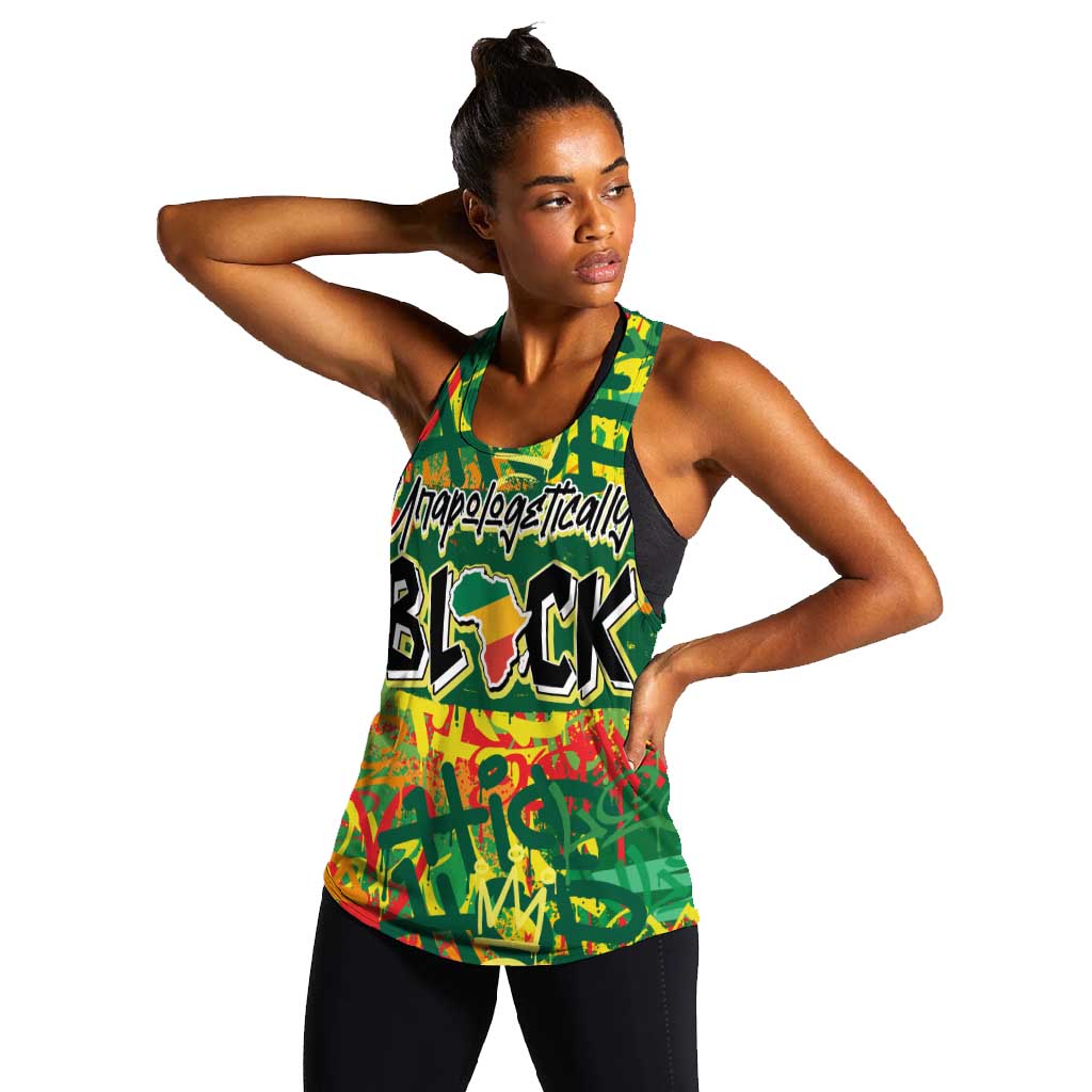 Personalized African Design Women Racerback Tank - Unapologetically Black